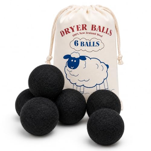 Wool Dryer Balls, New Zealand Dryer Balls Drying Balls Fabric Softener Ball for Laundry（Pack of 6) (Black) - color: Black