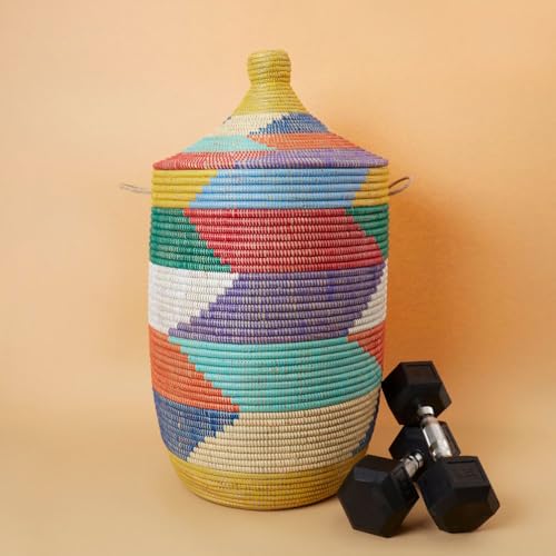 Large Colorful Storage Basket for Home, African Woven Wicker Basket, 18" W x 30" H, Decorative Home Organizer - color: Colorful
