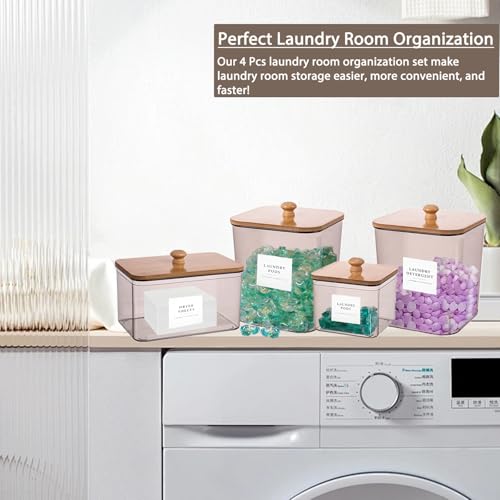 4 Pack Laundry Pods Container,Clear Dryer Sheet Holder & Laundry Room Organization and Storage with Lids, Scoops & Labels for Laundry Detergent, Powder, Dryer Balls, Beads (Gray) - color: Gray