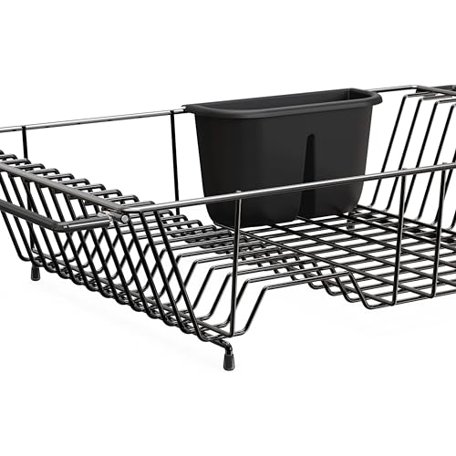 Simple Houseware Large Stainless Over Sink Counter Dish Drainer Rack, Black - color: Black, size: Large