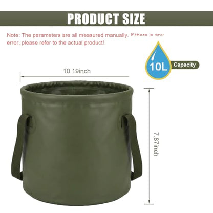 10L 2.5 Gallon Car Collapsible Bucket with Handle, Folding Leakproof Water Storage Basin, Portable Foldable Water Container for Fishing, Camping, Car Cleaning, Beach, Garden (10L-Green) - size: 10L-GREEN