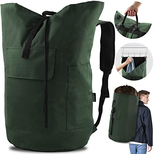 Laundry Bag Backpack 125L Extra Large, Heavy Duty 900D Coated Oxford Fabric, 3 Pockets Durable Travel Laundry Bags with Soft Padded Shoulder Straps for College Dorm, Apartment, Laundromat (Army Green) - color: Army Green