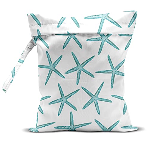 Wet Dry Bag for Swimsuit, Travel, Beach, Pool, Diapers, Dirty Yoga Gym Clothes, Makeup, Waterproof Reusable Beach Bag with Ocean Decor Starfish Sea Horse Anchor - color: starfish-11