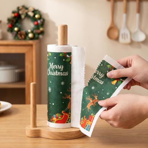 Printed Kitchen Cleaning Cloth Roll, Thick Absorbent Hand-Tear Lazy Cloth - color: Christmas
