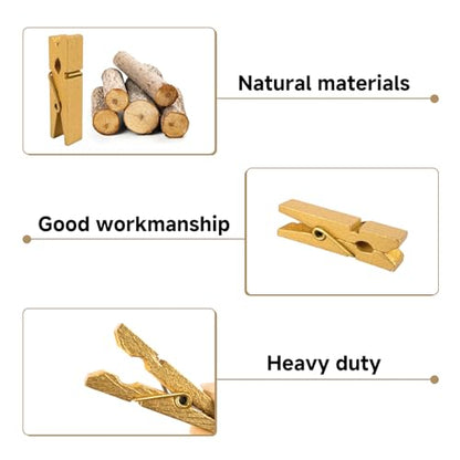 jijAcraft 1.4Inch Mini Clothes Pins - 100Pcs Wooden Clothespins with String - color: Gold Gold, size: 1.4 inch, 100 pcs