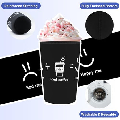 Iced Coffee Sleeve Reusable Neoprene Cup Sleeves, Happy Me - color: Happy Me