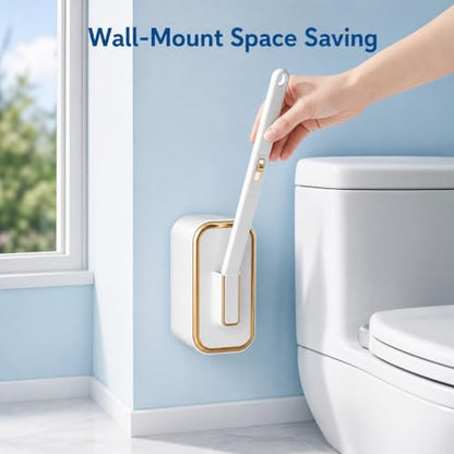 Disposable Toilet Brush and Holder Set with 48 Refill Heads, Hygienic Disposable Brush Head, Wall Mountable Space Saver, No-Touch Handle Operation for Bathroom Cleaner