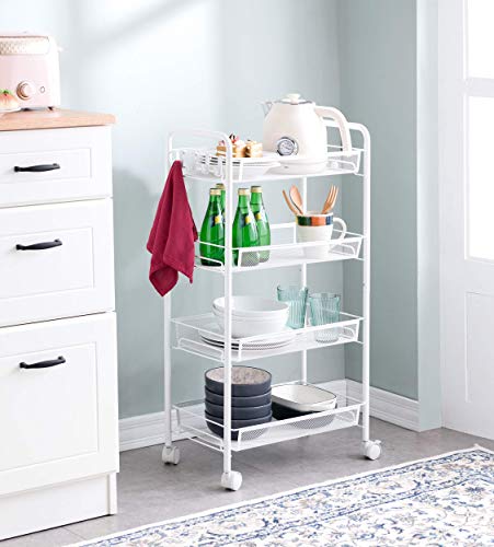 JANE EYRE Rolling Utility Storage Rack Cart on Wheels, Trolley Carft cart, Multi-Purpose Organizer Shelf (White, 4 Tier)… - color: White, size: 4 Tier