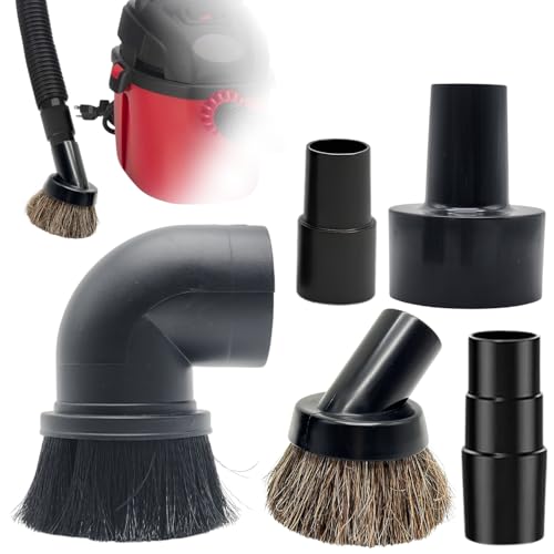 Universal Shop Vac Brush Attachment Kit – 2-1/2'' Dust Brush (PP) & 1-1/4'' Horse Hair Vacuum Brush with 2-1/2'' & 1-7/8'' to 1-1/4'' Vacuum Hose Adapters for Wet/Dry Vacuums