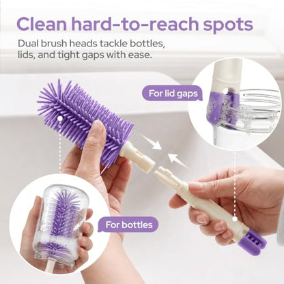 lalalark 7-in-1 Portable Baby Bottle Brush Kit, Silicone Cleaner, Purple - color: Purple