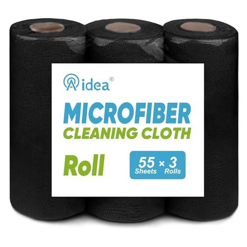 AIDEA Microfiber Cleaning Cloth 165 Sheets 3 Roll, Black Paper Towels 11×9" - color: Black, size: 55 Count (Pack of 3)