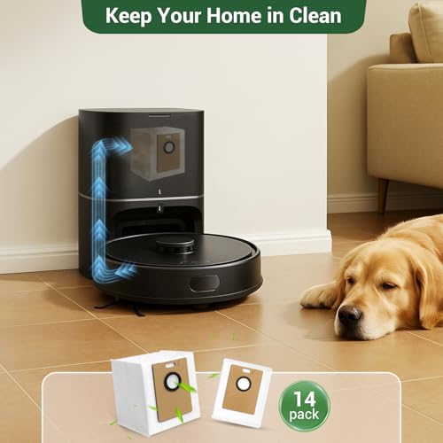 14 Pack RV30 Max Plus Dust Bags Compatible with Tapo RV30 Max Plus RV20 Max Plus Robot Vacuum Bags 3L Large Capacity Heavy Duty Bags for Home Vacuum