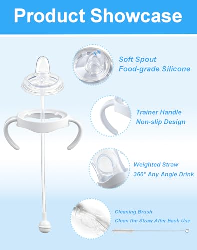 Sippy Cup Conversion Kit for Philips Avent Natural Baby Bottles, Weighted Straw Transition Set with Soft Silicone Spout Nipples, Bottle Handles & Cleaning Brushes, 4 Pack, 6m+ - size: 1 Count (Pack of 4)