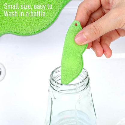9Pcs Magic Beans Bottle Cleaner Sponge, Reusable Small Beans Bottle Cleaning Sponge, Heat Resistant Ceramic Scrubber for Internal Cleaning, Green Polyurethane Brush for Baby Bottles Cups Vases