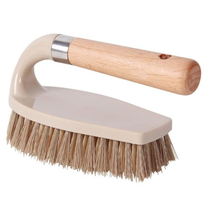 Stiff Bristle Brush, Powerful Cleaning Brush with Wooden Handle for Comfortable Grip. Ideal for Bathrooms, Tiles, Sinks, Carpets, Pools, Garages, and Floor Cleaning. (Gray)