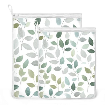Mesh Laundry Bags Lingerie Bags for Washing Delicates 2 PCS Durable Wash Bag with Zipper Small and Medium Washable Fresh Green and Grey Leaves - color: Fresh Green and Grey Leaves