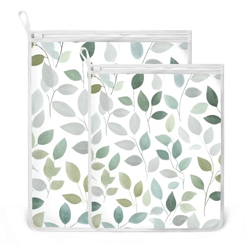 Mesh Laundry Bags Lingerie Bags for Washing Delicates 2 PCS Durable Wash Bag with Zipper Small and Medium Washable Fresh Green and Grey Leaves - color: Fresh Green and Grey Leaves