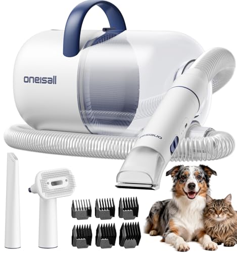 oneisall Dog Grooming Vacuum - 15000Pa Suction, Captures 99% Pet Hair to Reduce Shedding, Dog Grooming Clippers & Quiet Brush (≤59dB) with 4 Accessories, 2L Dust Canister for Home Cleaning - color: Blue