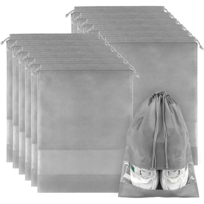 12 Pack Shoe Bags for Travel, Large Travel Shoe Bag for Packing with Window - color: Grey