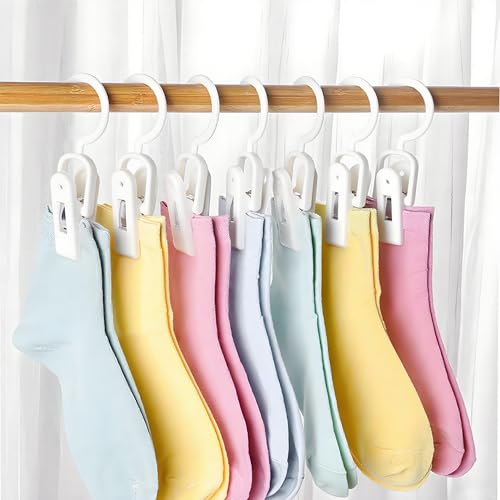 10PCS Laundry Hooks with Clips Super Strong Plastic Home Travel Hanger - color: White