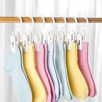 10PCS Laundry Hooks with Clips Super Strong Plastic Home Travel Hanger - color: White