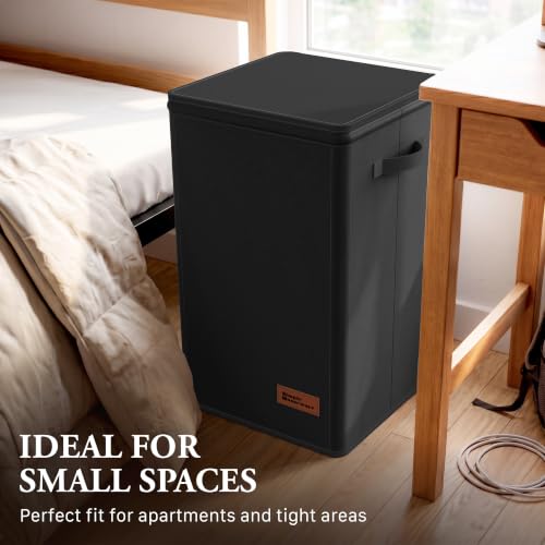 Simple Houseware Foldable Laundry Hamper Basket with Lid and Bag, Black - color: Black