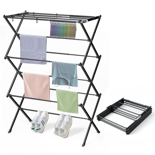 Clothes Drying Rack Foldable Drying Rack Clothing Black-1pack - color: Black