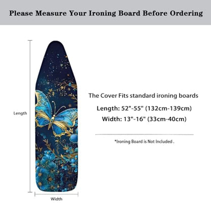 Blue Butterfly Ironing Board Cover with Elastic Edge Non Stick Scorch Stain Resistant Cover Heavy Duty Iron Pad Covers Standard Boards with Hook and Loop Fastener Strap - color: Blue Butterfly