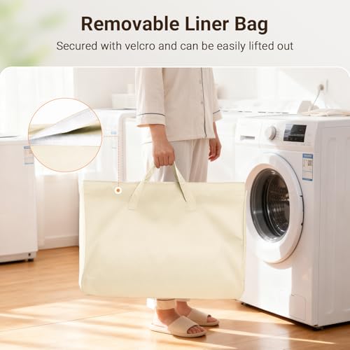 ELYKEN 3-Tier Vertical Rolling Laundry Hamper with Wheels & Removable Bags - color: Creamy