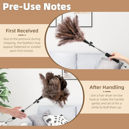 Extendable Ostrich Feather Duster for Cleaning with 49 inch Rotatable Pole - color: 49in-brown