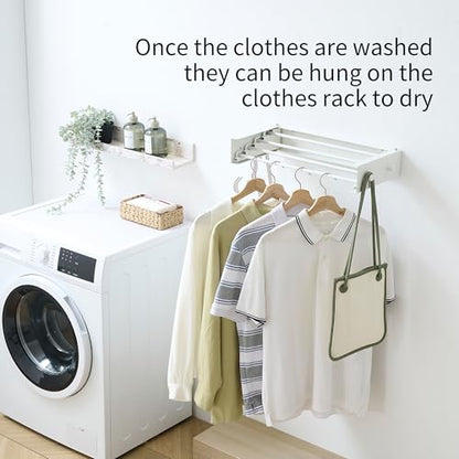 RFOUO Wall Mounted Clothes Drying Rack,White 19.7" with Hooks - size: 19.7 Inch with hooks