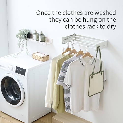 RFOUO Wall Mounted Clothes Drying Rack,White 19.7" with Hooks - size: 19.7 Inch with hooks