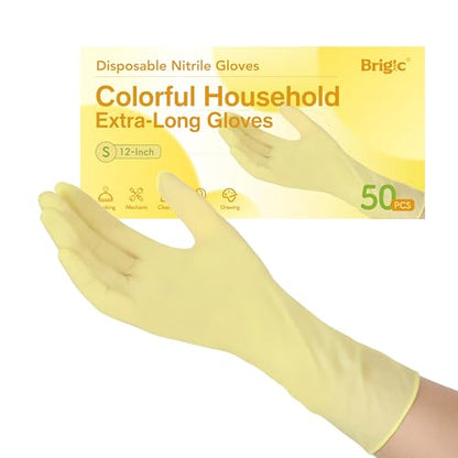 12 Inch Long Cuff Nitrile Gloves, Disposable Gloves - color: Lemon Yellow (Pack of 50), size: Large (Pack of 50)
