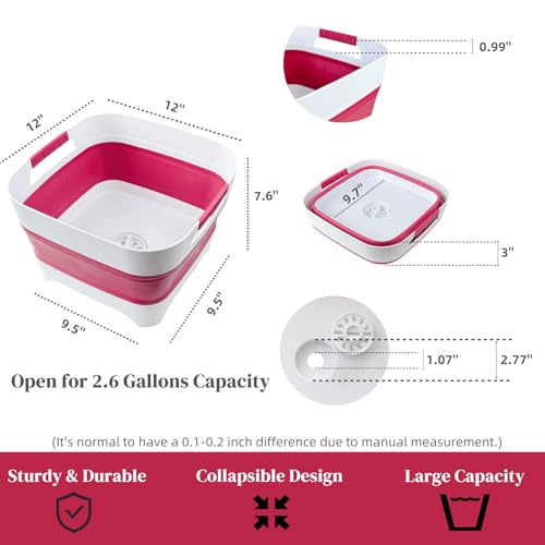 GIMWA 2.6 Gal Collapsible Baby Bottle Wash Basin with Drain Plug - color: Magenta