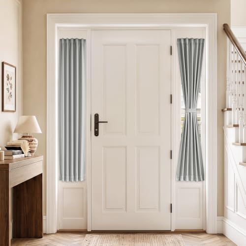 Vatge Self-Adhesive Sidelight Curtains for Glass Doors - No Drill Removable Window Coverings, Light Filtering Panel, 1 Panel, W12 x L60, Silver Grey - color: Silver Grey, size: 12"W x 60"L (Pack of 1)