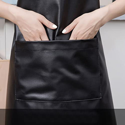 eywlwaar PU Waterproof Apron with One Big Pocket Adjustable Oil Proof Apron for Kitchen Dishwashing Cooking 29.92"x 26.77" - color: Black&coffee-2packs