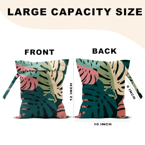 Palm Leaves Wet Bag 12x10 Inch, Green Summer Waterproof Travel Laundry Bags - color: Tropical plants 1415