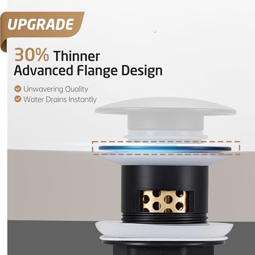 KES Bathroom Sink Drain with Overflow, All Metal Pop Up Drain for Bathroom Sink Stopper with Brass Strainer Basket Hair Catcher Anti Clog Rustproof 18/8 Stainless Steel Matte Black, S2018A-BK - color: Matte Black, style: WITH Overflow
