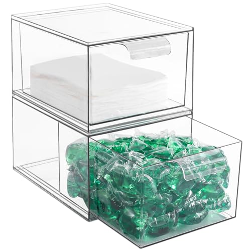 Stackable Laundry Pods Container and Dryer Sheet holder, Dishwasher Pods Container, Laundry Room Organization and Storage, Plastic Dryer Sheet Dispenser Box, 2 PACK