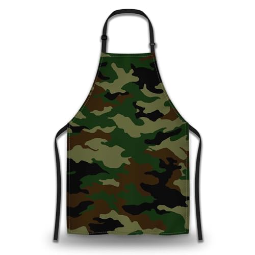 Garden Apron for Women Camouflage Funny Aprons for Men for Kitchen Cooking Restaurant BBQ Painting Crafting Gardening 27” (W) x 31” (H), Waterproof Apron - color: Camouflage