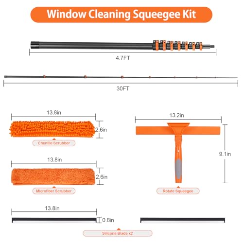 4.7-30FT Carbon Fiber Telescopic Squeegee for Window Cleaning Kit - size: 30 FT
