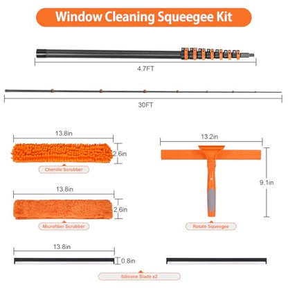 4.7-30FT Carbon Fiber Telescopic Squeegee for Window Cleaning Kit - size: 30 FT