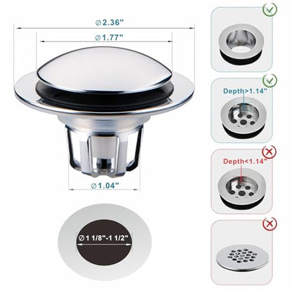 WELSAN Chrome Plated Bathroom Sink Drain Strainer 1 1/8"-1 1/2", 2 Pack - color: Chrome Plated-2