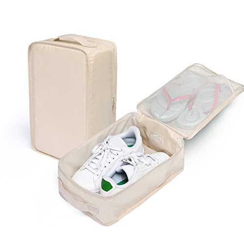 Travel Shoe Bags, Foldable Waterproof Shoe Pouches Organizer-Double Layer (4 Cream Shoe Bag) - color: Cream, size: 4 Packs