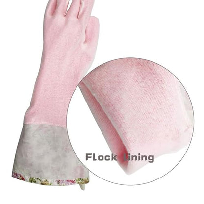 KINGFINGER Dishwashing Cleaning Gloves, 2 Pairs Reusable Rubber Gloves PVC Latex-Free Waterproof Long Cuff and Flock Lining Household Cleaning Gloves for Women - color: Blue+purple