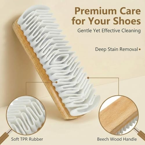 3Pcs Suede Brush, Suede Brush for Shoes & Suede Eraser Set, 2026 Upgraded Nubuck Cleaning Brush, Wooden Handle Soft Cleaner for Shoes Bags Jacket Purse Sofa