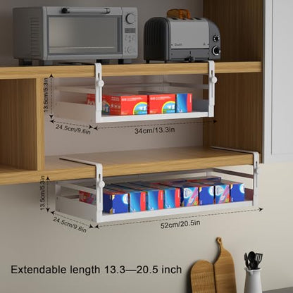 AmonHouseware 2Pack Expandable Under Shelf Storage Basket Organizer,White - color: White