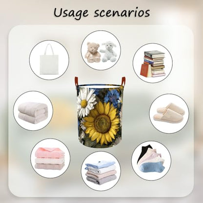 Laundry Basket 15.7x19.7 in Sunflower Daisy Hamper for Bedroom - color: colorful0434