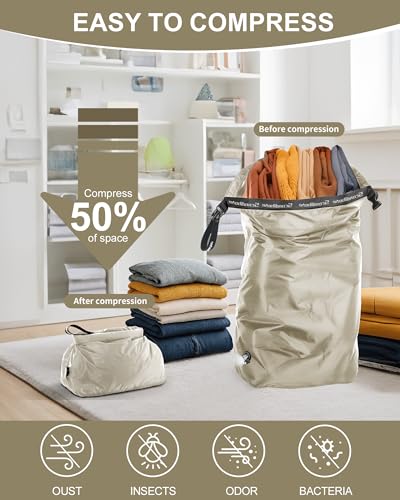 Travel Laundry Bag, Pump-Free Vacuum Compression Dirty Clothes Bag, Medium Reusable Waterproof & Washable Laundry Bag, Wet and Dry Bag, Ideal for Suitcases, Laundromats (1 Pack) Gray - color: Gray, size: 17.5" L × 13.5" W × 5" H