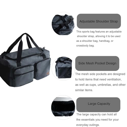 Travel Duffel Bags, Large Capacity Gym Bag for Men Women with Adjustable Strap for Travel, Airplanes, Sports, Grey, Polyester - color: Grey
